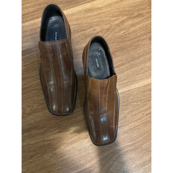 Alfani Other - Alfani Mens Pablo Brown Leather Square Toe Slip On Loafers Dress Shoes Size 11 M